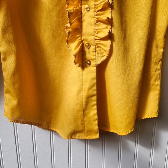 Vintage 1970's Bobbie Brook's Marigold Yellow Ruffle Bib Front Blouse - Picture 6 of 14